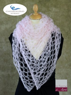 Echarpe mohair et soie foulard rose poudré par la Ferme d'Auré