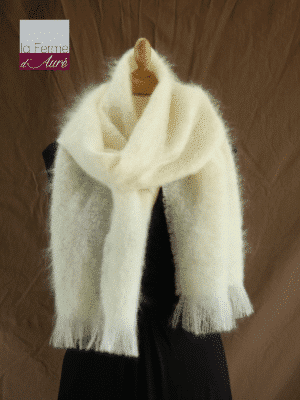 Grande écharpe laine mohair écru - Mohair Ferme d'Auré