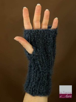 Mitaines laine mohair gris ardoise vue tricot main
