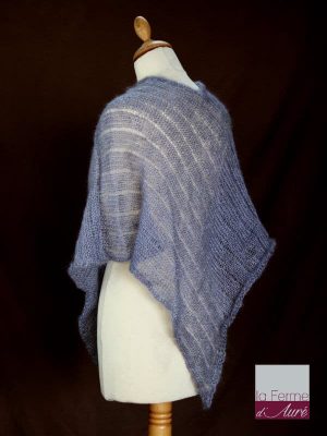 Poncho laine mohair et soie gris hibou tricot main vue de dos