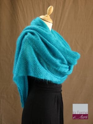 chale mohair & soie bleu lagon par la Ferme d'Auré - Chale tricot en laine mohair