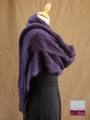 chale mohair & soie violet par la Ferme d'Auré - Chale tricot en laine mohair