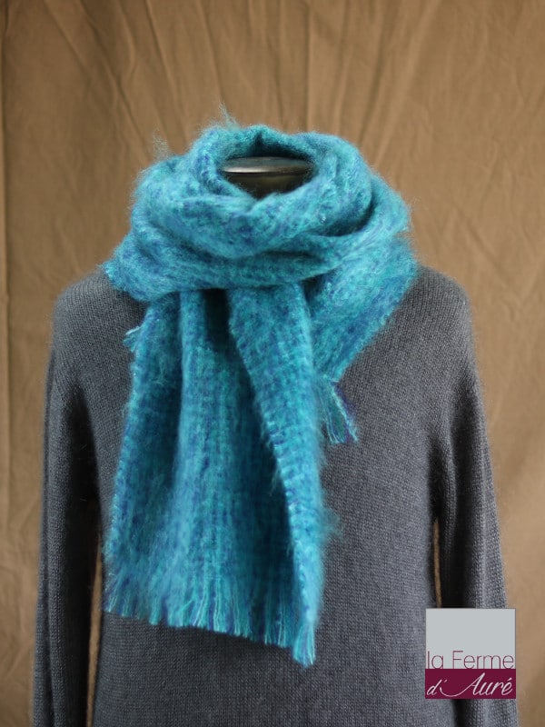 Grande écharpe laine mohair pour homme coloris chiné bleu vert - Mohair Ferme d'Auré