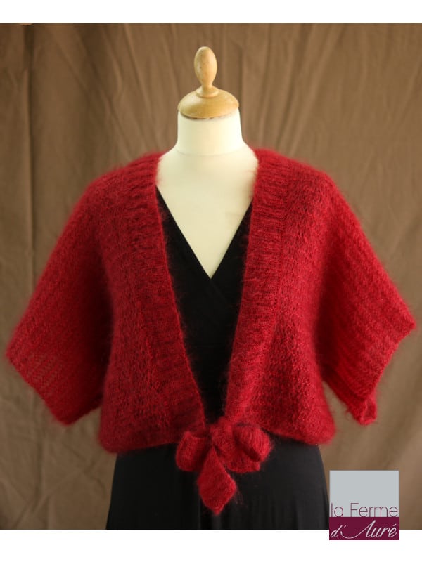 Boléro Femme Mariage en laine mohair et soie rouge - Mohair Ferme d'Auré