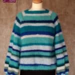 Pull Mohair et Soie Femme Rayé Bleu