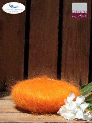 Laine Mohair et Soie coloris Orange Mangue. Mohair des Ferme de France par la Ferme d'Auré
