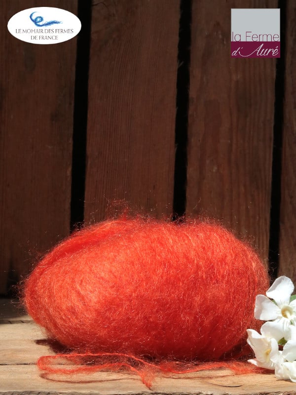 laine mohair de france Orange Navel - pure laine mohair des ferme de france - la Ferme d'Auré