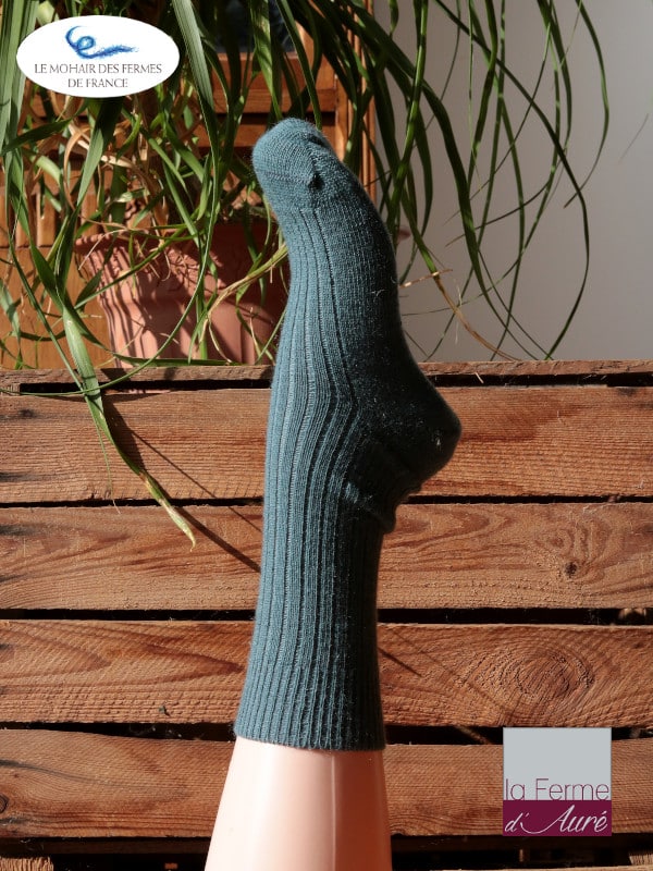 Chaussettes chaudes en mohair de France Gris Écume