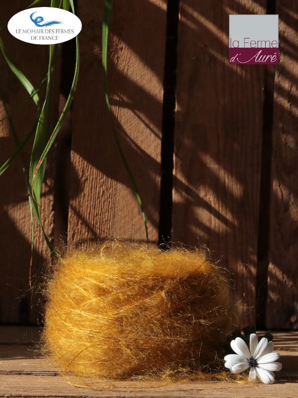 Laine Mohair et Soie coloris Jaune Miel. Mohair des Ferme de France par la Ferme d'Auré