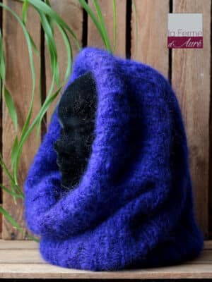 snood laine Mohair Bleu Encre - Pur Mohair de France Tricot Main - Mohair ferme d'Auré