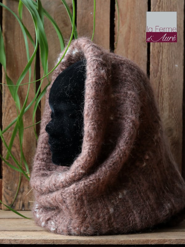 snood laine Mohair Café liegeois liseré Ecru - Pur Mohair de France Tricot Main - Mohair ferme d'Auré