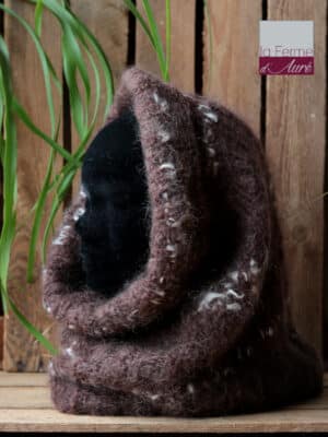 snood laine Mohair Chocolat liseré Ecru - Pur Mohair de France Tricot Main - Mohair ferme d'Auré