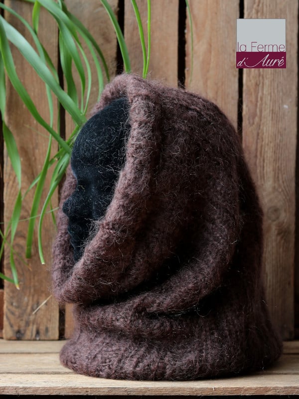 snood laine Mohair Chocolat - Pur Mohair de France Tricot Main - Mohair ferme d'Auré