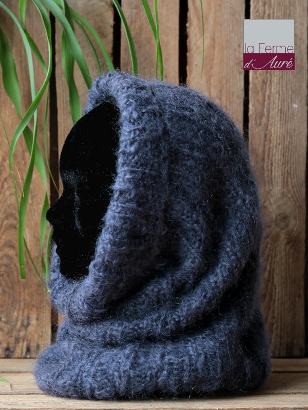 snood laine Mohair Gris Ardoise - Pur Mohair de France Tricot Main - Mohair ferme d'Auré