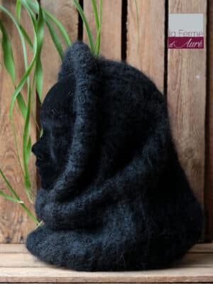 snood laine Mohair Noir - Pur Mohair de France Tricot Main - Mohair ferme d'Auré