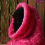 snood laine Mohair Fushia liseré Ecru - Pur Mohair de France Tricot Main - Mohair ferme d'Auré